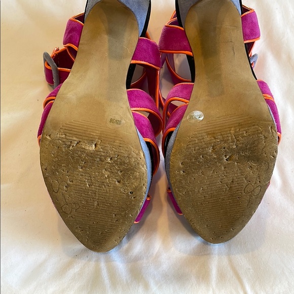 Stylish Pink and Orange Strappy  Platform Heels - Picture 12 of 14